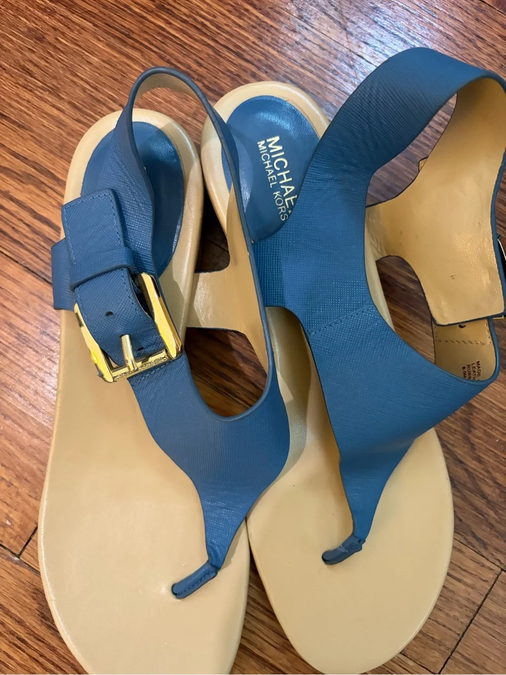 Michael Kors Blue London Leather Slingback Block Heel Sandals NWOT